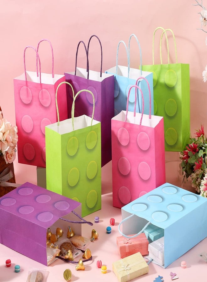 PerKoop 24 Pieces Building Block Party Favor Bags, Bricks Candy Treat Paper Bags, Party Gift Goodie Bags with Handle for Girls Building Block Birthday Baby Shower Decoration Supplies(Simple) - Image 2